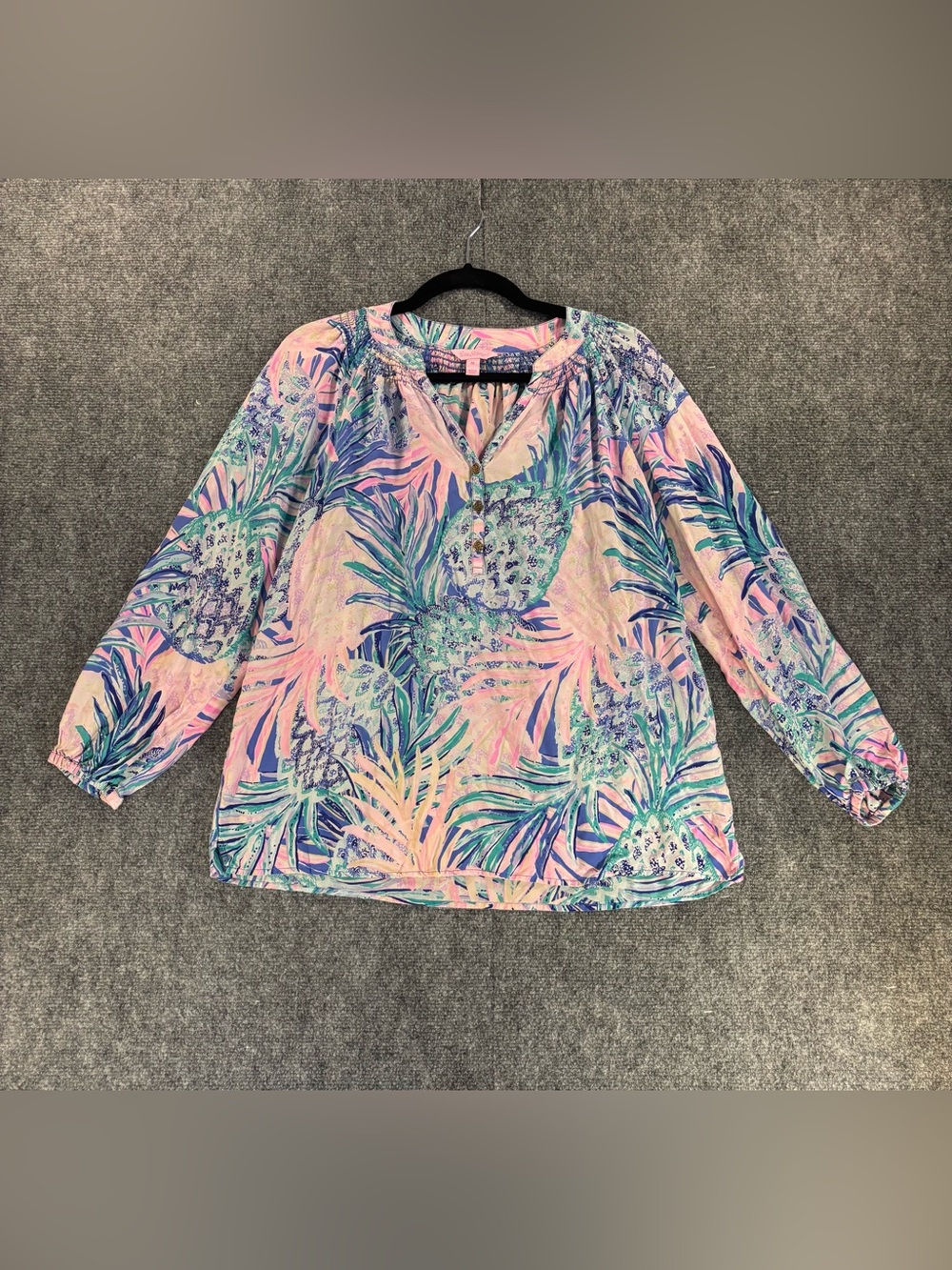 Lilly Pulitzer Elsa Silk Top Long Sleeve Blue and Pink Size M